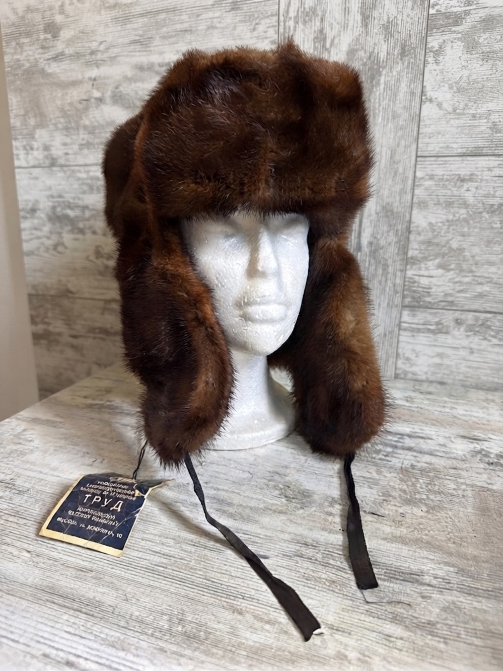 Archival Vintage 1985 Soviet Real Mink Fur Ushanka Hat Luxury Brown Size 58